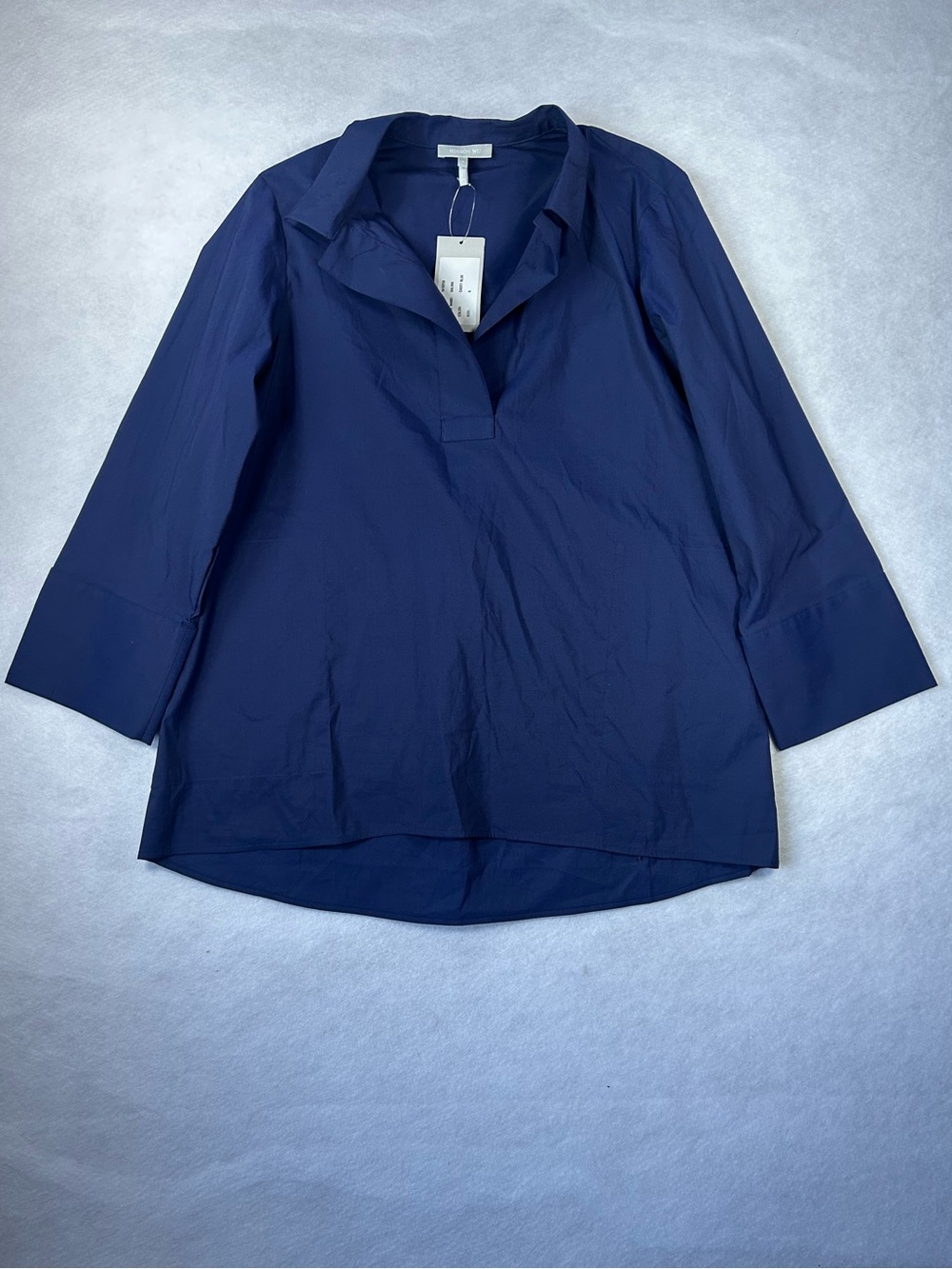 NWT Hinson Wu Salina 3/4 Sleeve Popover Cotton Blend Blouse in Cadet Blue Size 6